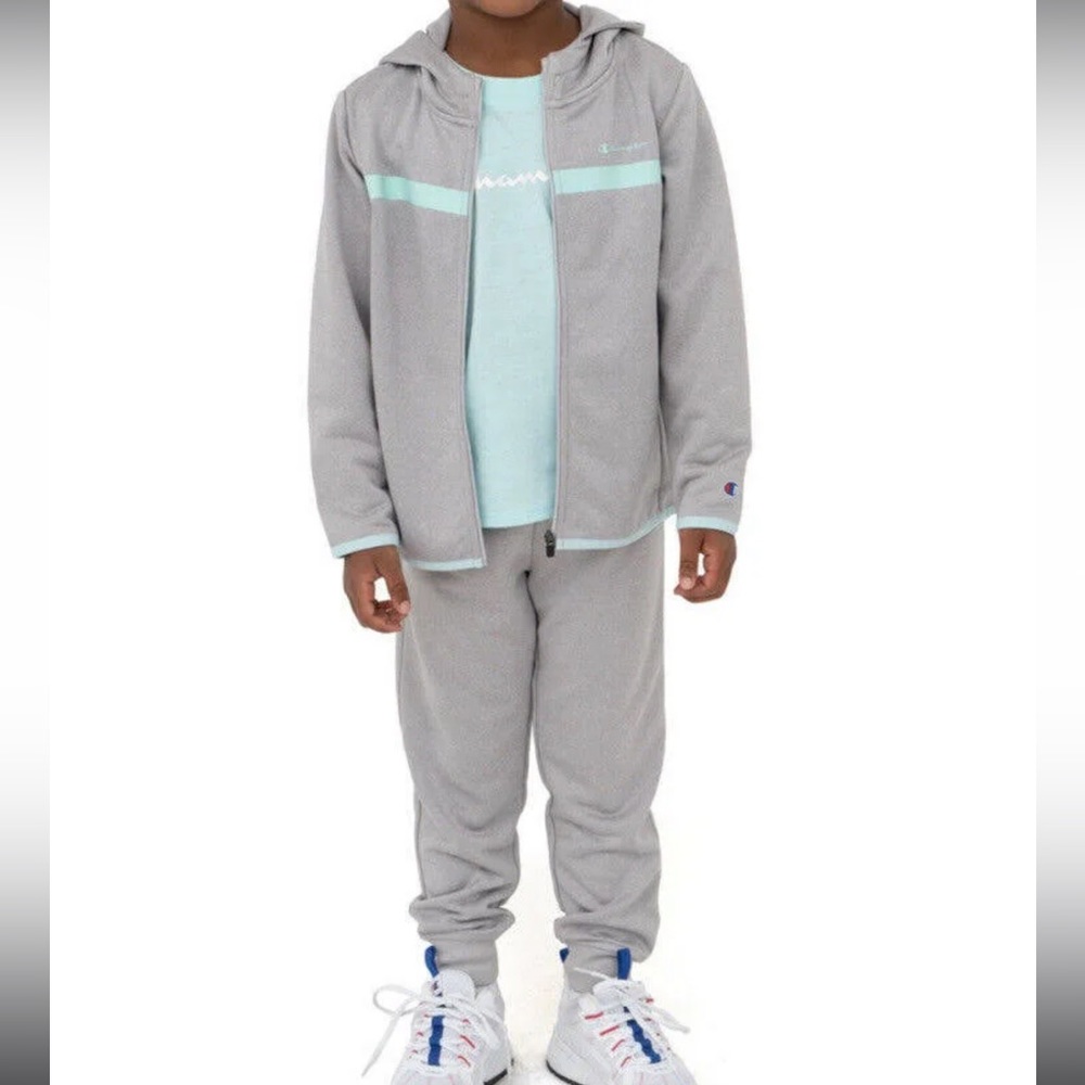 Champion Girl's Heavyweight 3 Piece Tee, Hoodie & Legging Set Oxford Heather 18M - Picture 1 of 9